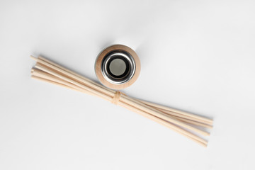 New reed air freshener on white background, top view