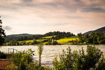 Fototapeta na wymiar Gruza lake near the Kragujevac in Serbia, popular for fishing and camping, in summer.