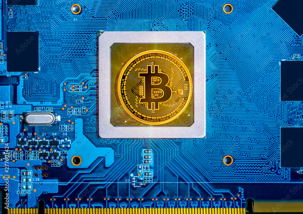 Poster Bitcoins and New Virtual money concept.Gold bitcoins with Candle stick graph chart and digital background.Golden coin with icon letter B.Mining or blockchain technology