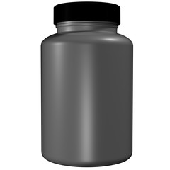 Blank black plastic container on a white background