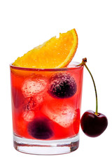 Americano cocktail - glass with cherry vermouth and campari isolated on white background