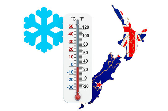 Extreme cold in New Zealand concept. 3D rendering