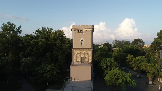 Beautiful view of Niko Nikoladze clock tower in Poti, Georgia