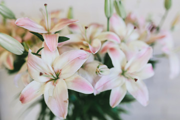 Beautiful bouquet of large lilies close up