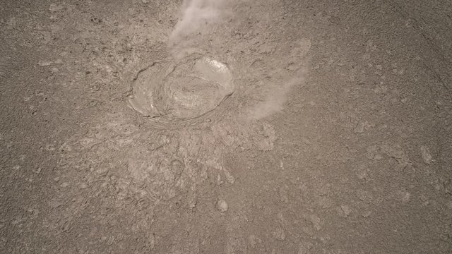 Mud volcano bledug kuwu. aerial view volcanic plateau with geothermal activity and geysers, Indonesia java. aerial view volcanic landscape