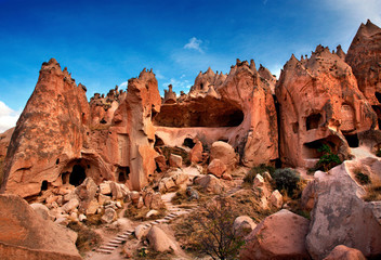 Partial view of the National Park of Zelve Valley, Nevsehir, Cappadocia, Turkey 
