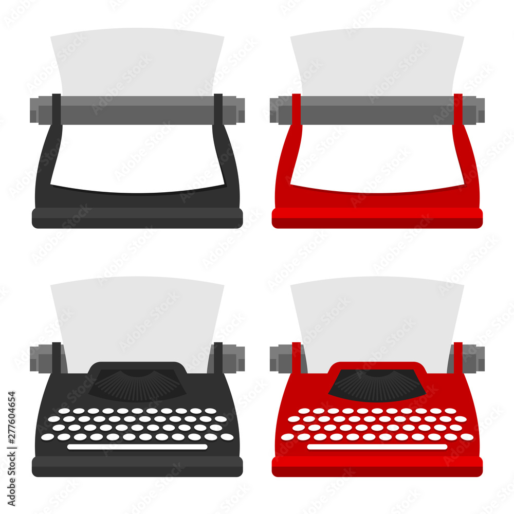 Aufkleber a set of furniture for the workplace. typewriter front and rear in different styles vector flat illu