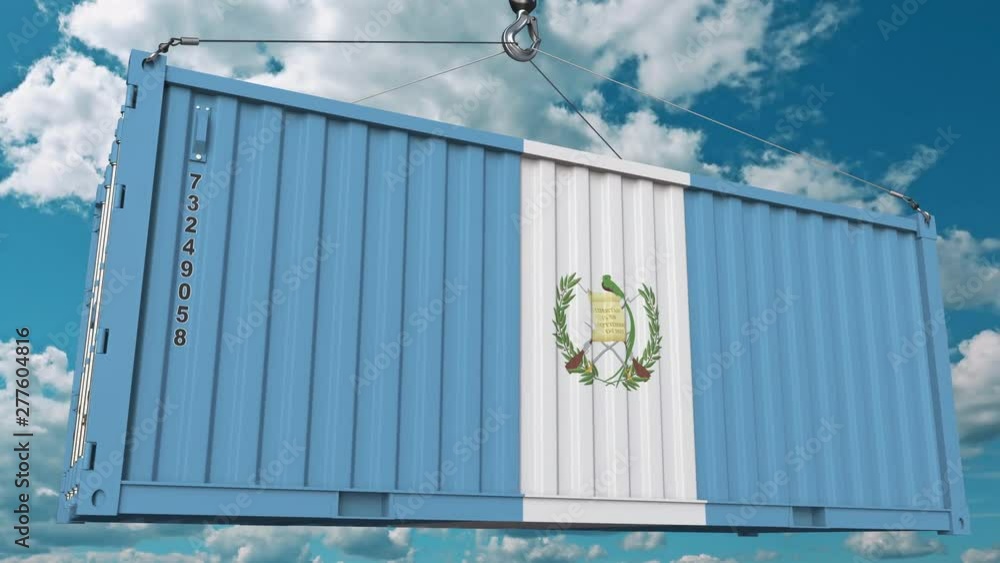 Poster cargo container with flag of guatemala. guatemalan import or export related conceptual 3d animation