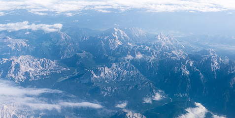 Alps mountains, Europe. Panoramic landscape from sky,