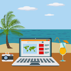 Working freelance on a beach vector concept