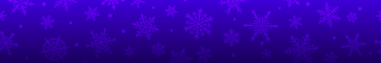 Naklejka na ściany i meble Christmas banner of complex big and small snowflakes in blue colors. With horizontal repetition