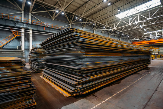 Stack of steel sheets in warehouse