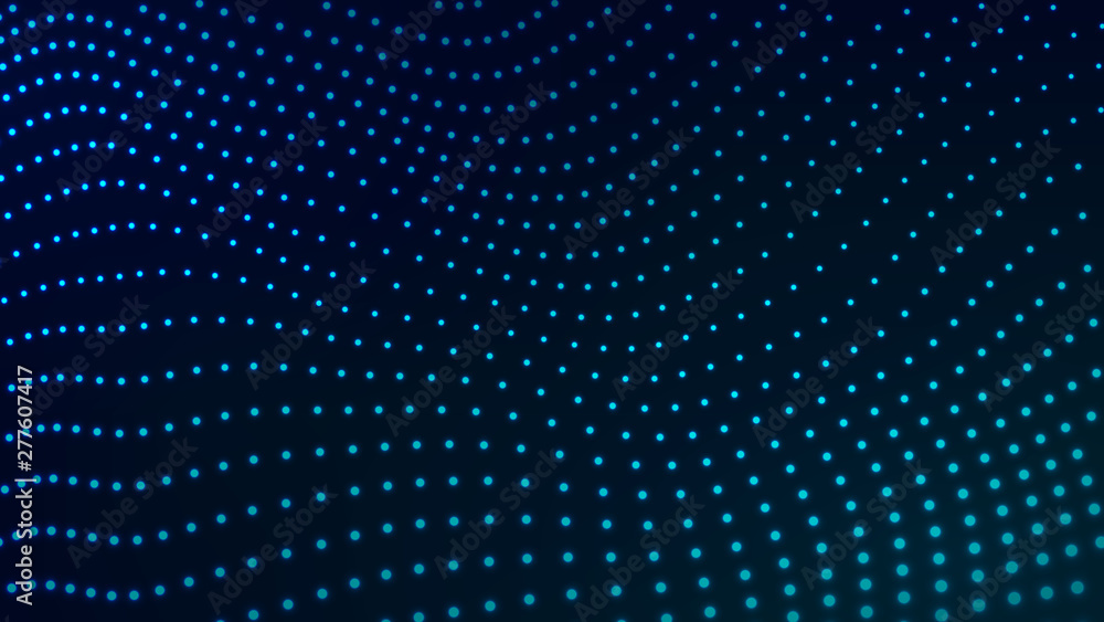Poster abstract dynamic wave of many shining points. big data. low poly shape. wave of bright particles. fu