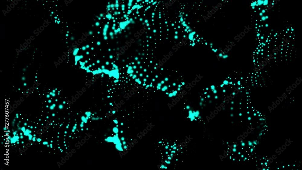 Poster waving particles in the abstract space, computer generated 3d rendering background like terrain or l