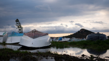 Boats near the sea after the rain 