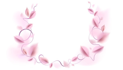 White soft background with pink silk leaves and ornate decoration