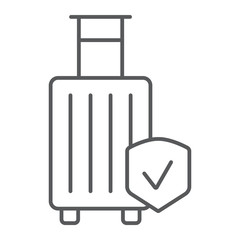 Baggage insurance thin line icon, protection and luggage, travel safety sign, vector graphics, a linear pattern on a white background.