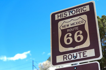 Highway markers on historic highway 66 in the American southwest