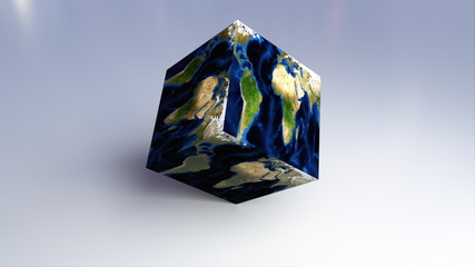 Abstract Earth square globe is on the surface, 3d rendering computer generated background