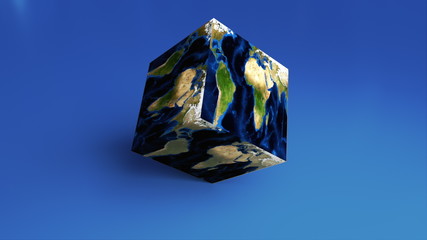 Abstract Earth square globe is on the surface, 3d rendering computer generated background