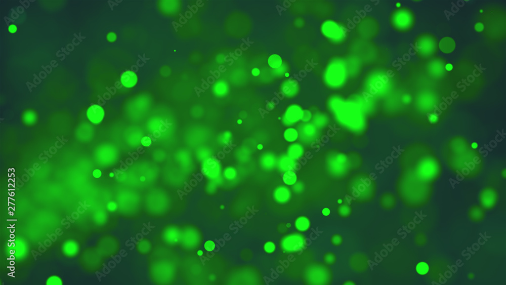 Poster bright green glowing bokeh, shallow depth of field, modern computer generated backdrop, 3d rendering