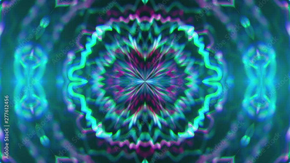 Poster abstract symmetry kaleidoscope like mandala ornament, 3d rendering backdrop, computer generating bac