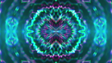 Abstract symmetry kaleidoscope like Mandala ornament, 3d rendering backdrop, computer generating background