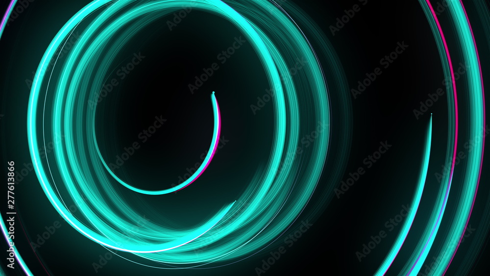 Poster abstract spiral rotating glow lines, computer generated background, 3d rendering background.