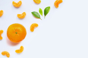 Mandarin segments, Fresh orange isolated on white background.