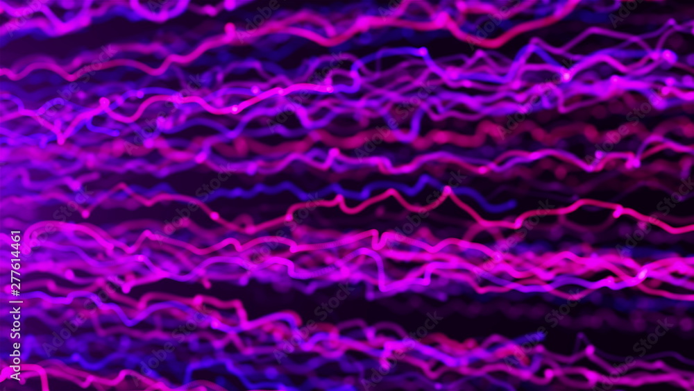 Poster many particles with long tails, 3d rendering backdrop, computer generating background