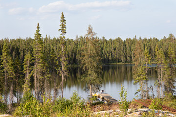 A lake and tress landscape in Sumner in Ontario Canada