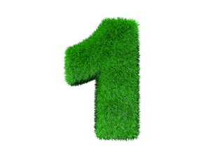 Nature concept - number 1 made of green foliage isolated on white background - 3D illustration of symbols