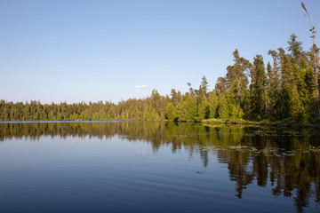A lake and tress landscape in Sumner in Ontario Canada