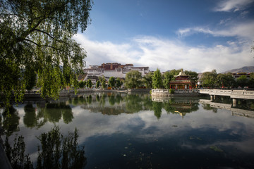 The Potala Palace in Lhasa, Tibet, the former residence of the Dalai Lama and a UNESCO World...