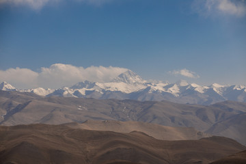 Naklejka na ściany i meble A view of Mount Everest, the tallest mountain in the world, from the Tibet Autonomous Region