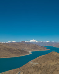 A view of the picturesque Yamdrok Lake in the Tibet Autonomous Region, an area controlled by China