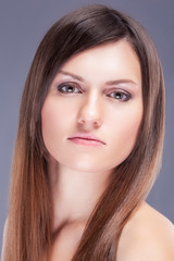 Naklejka premium Beauty Portrait of Young Caucasian Female skin With Healthy Hair for Natural Cosmetic Makeup.