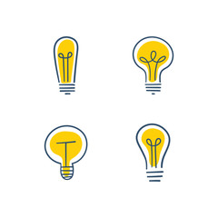 Hand drawn light bulbs, idea icons doodle collection