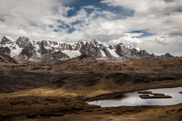 Vista of the snow covered Andes Mountains in Peru