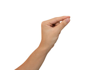 Man hand holding isolated on white background with clipping path.