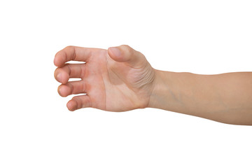 Man hand holding isolated on white background with clipping path.