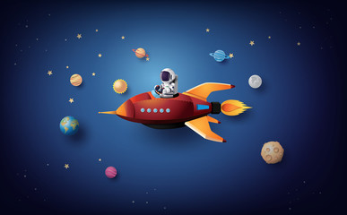 Astronaut and Rocket in Outer Space Adventure © kengmerry