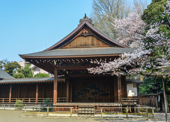 Ancient temple with cherry flowers