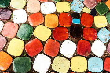 Multicolored decorated ceramic floor tiles pattern design as the abstract textured and background