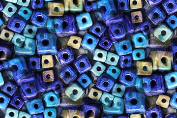 Blue decorated cubes brick wall pattern design with concrete in the hole as the abstract textured and background - Powered by Adobe