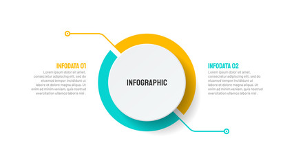 Business infographic template design element with circle half process. Vector business concept with 2 options, steps.