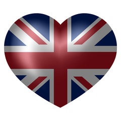 Flag of United Kingdom in heart shape. 3d vector illustration.