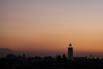 Fototapeta na wymiar Sunset over the Koutoubia Mosque in Marrakesh, Morocco