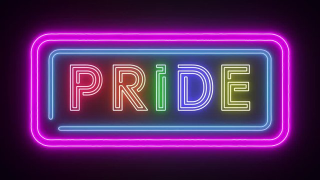 neon sign with the word "PRIDE" in rainbow color flickering animation video footage 