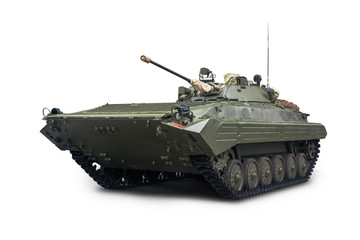 The infantry fighting vehicle BMP-2 is in service with the Russian Army. Isolated on white...